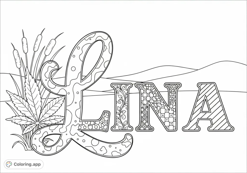 Lina's Patterned Script Leaf - Coloring.app