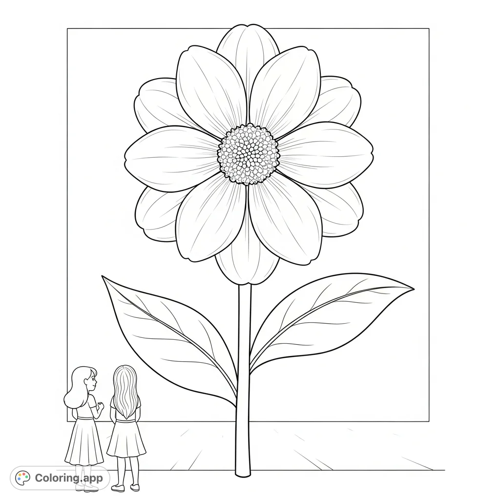 A beautiful, detailed blooming flower with lush petals and leaves, offering a serene nature coloring experience for all ages.