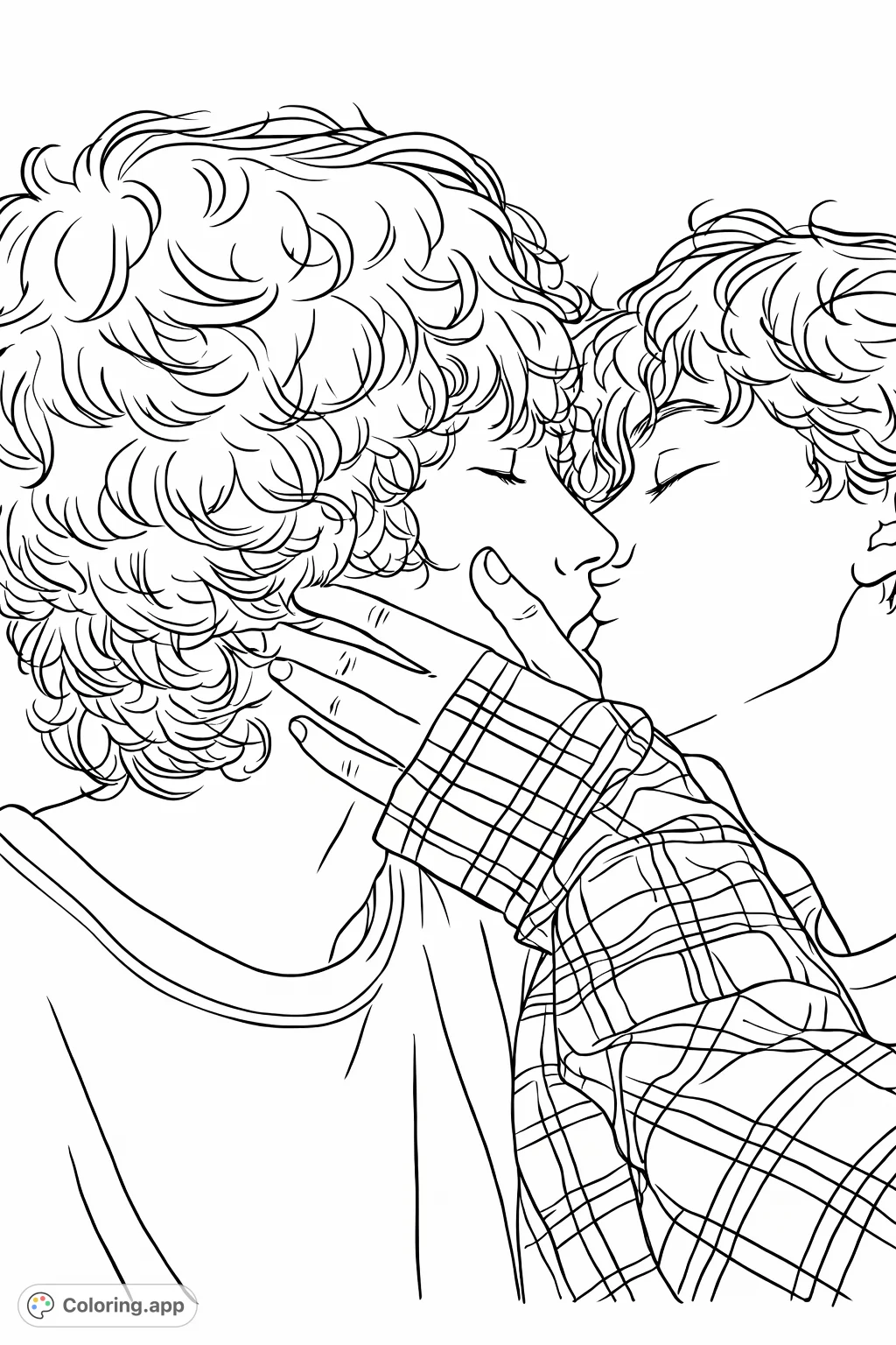 Capture a tender moment of a couple embracing and sharing a gentle kiss. A romantic scene celebrating intimacy and affection, perfect for expressive art.