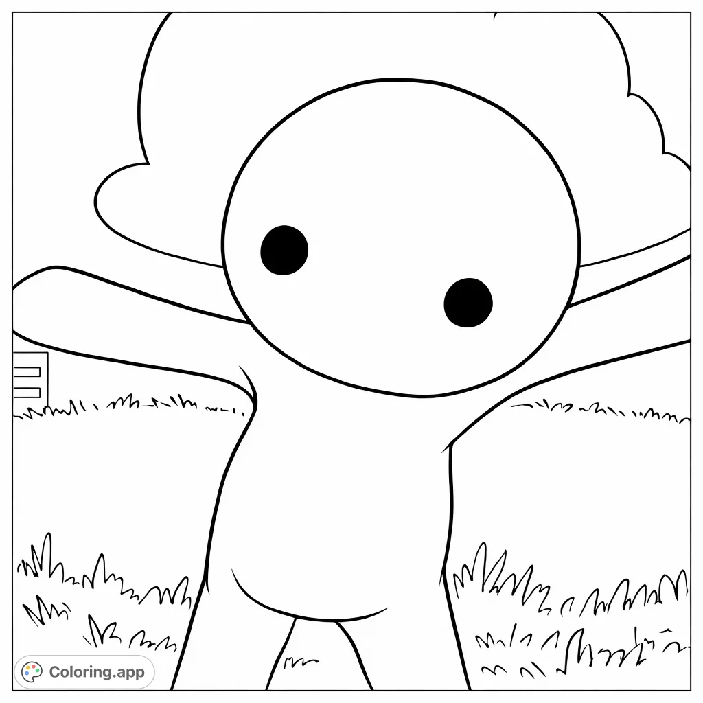Bring a whimsical, friendly blob creature to life in this playful coloring page! With open arms in a cheerful outdoor scene, it's perfect for all ages.