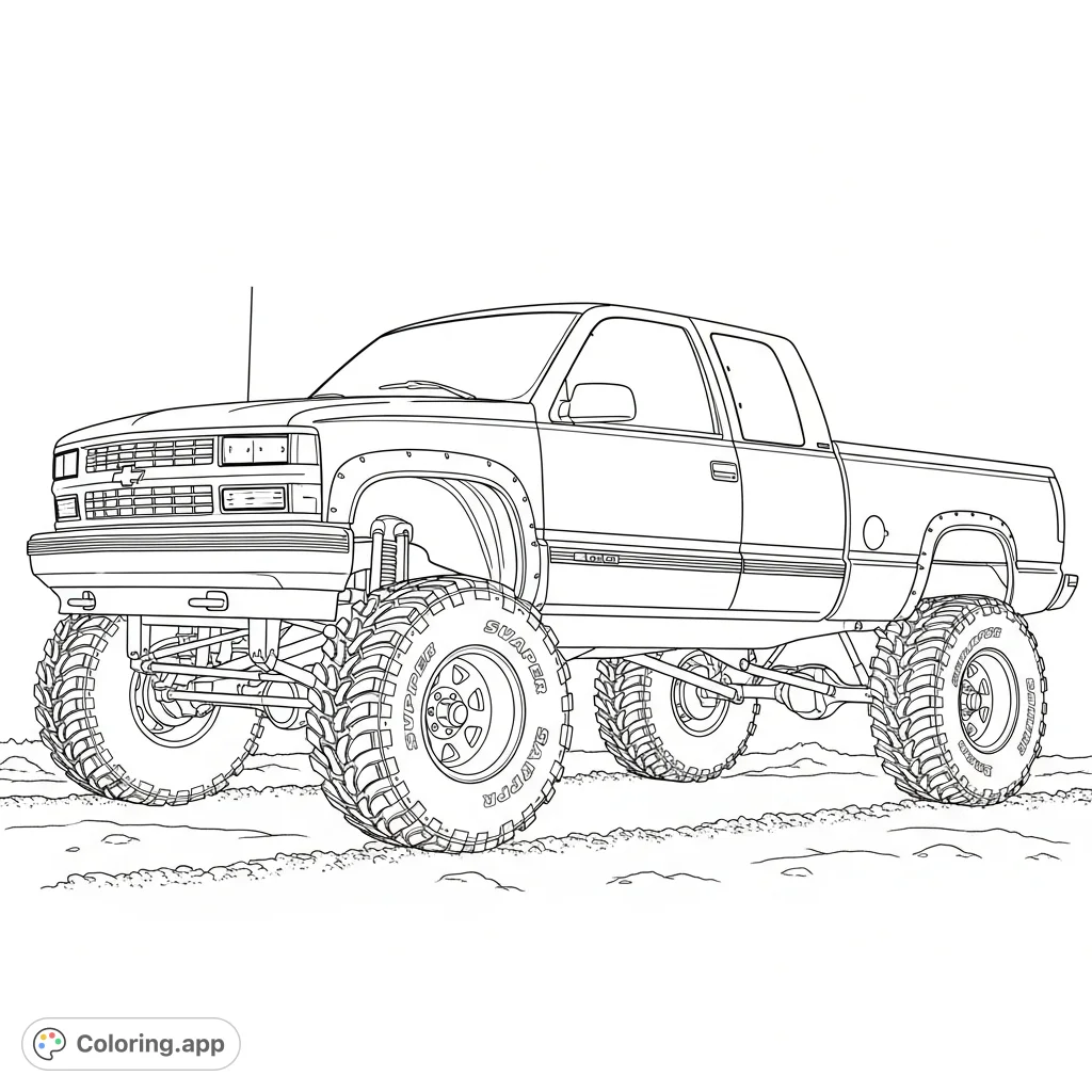 A rugged 1995 Chevrolet Silverado extended cab 4x4, lifted 6 inches on aggressive Super Swamper mud tires. Perfect for truck enthusiasts and off-road adventure fans.