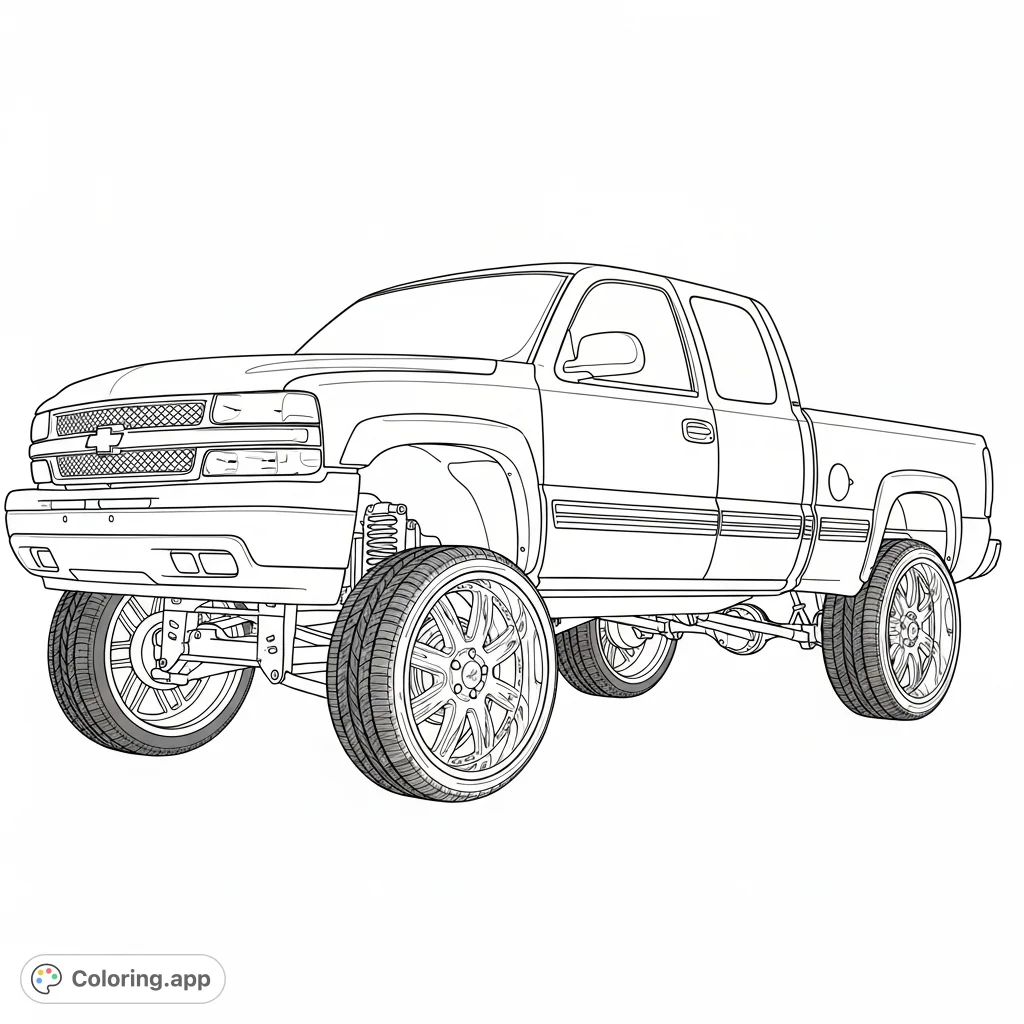 A custom 1999 Chevrolet Silverado LS extended cab 2WD truck with a bold lifted front, dropped rear, and prominent 26x14 chrome rims.