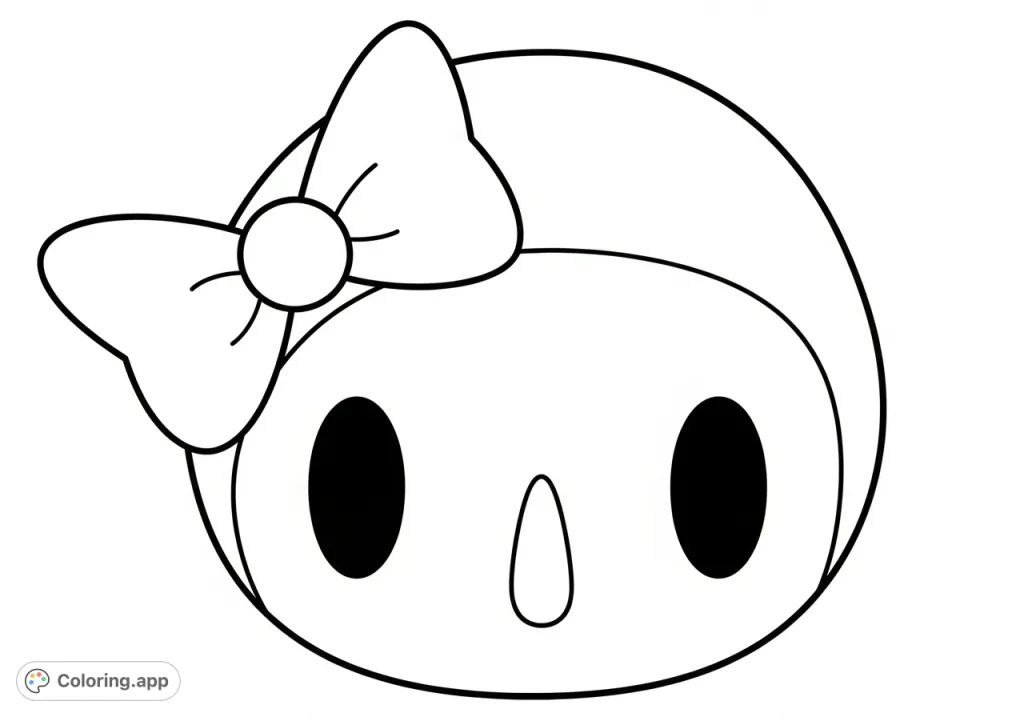 A charming, minimalist portrait of a beloved character's face, featuring distinctive oval eyes, a small nose, and a signature multi-lobed bow. Perfect for creative coloring!