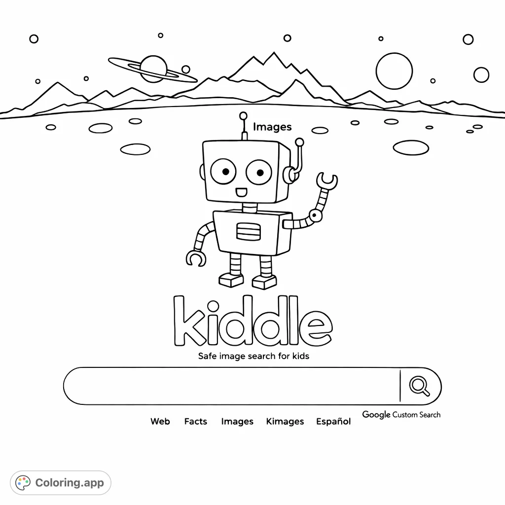 Explore the cosmos with a friendly robot on a cratered planet, featuring celestial bodies and a stylized logo. A fun space adventure!