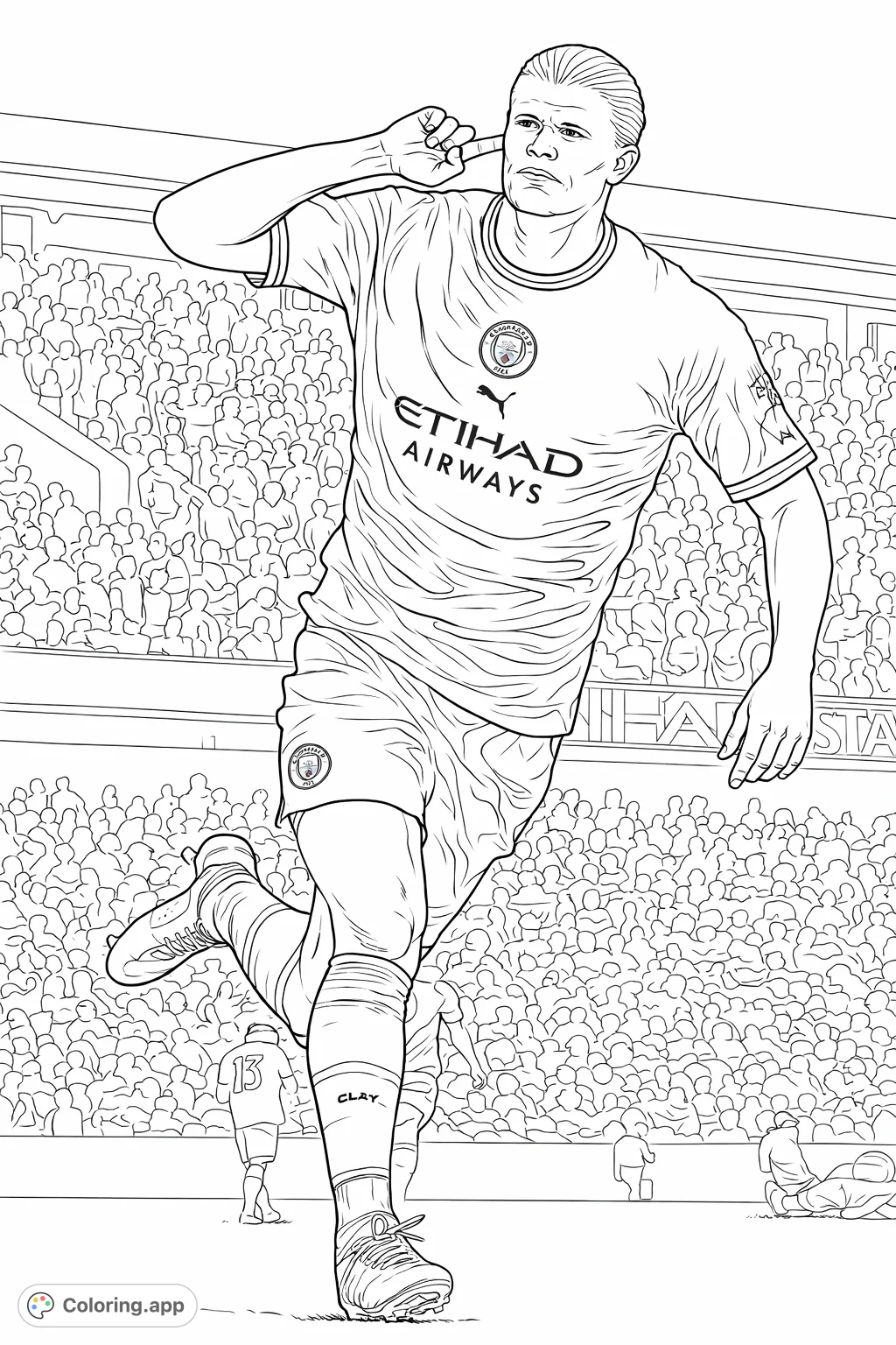 Capture the excitement of a soccer player celebrating on the field, surrounded by a cheering stadium crowd. Perfect for sports fans!