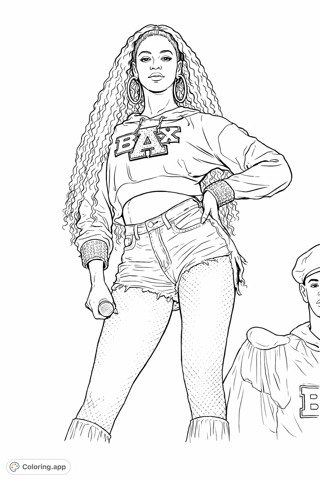 Capture the electrifying energy of a pop star on stage! This detailed coloring page features an iconic performer with distinctive style and powerful presence.