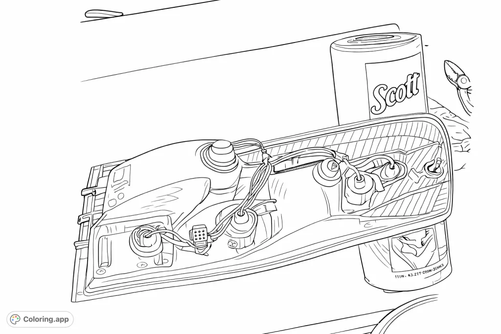 Explore the intricate details of an automotive taillight assembly, featuring complex plastic housing, multiple bulb sockets, and a web of connecting wires.