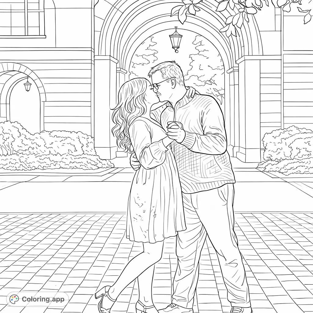 Capture a tender moment: a couple kissing under an architectural archway. Perfect for expressing affection and enjoying detailed textures.