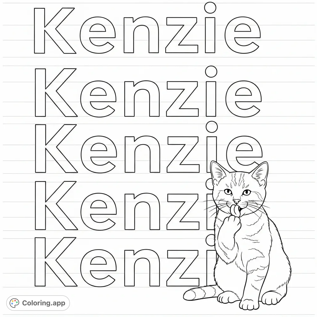 Kenzie Name Tracing Cat - Coloring.app