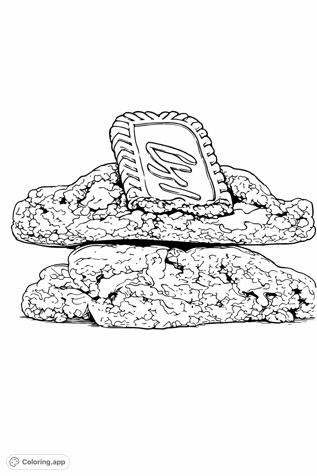 Indulge in this delightful cookie coloring page featuring two stacked cookie halves, revealing their textured interior and creamy filling, topped with a decorative cookie.