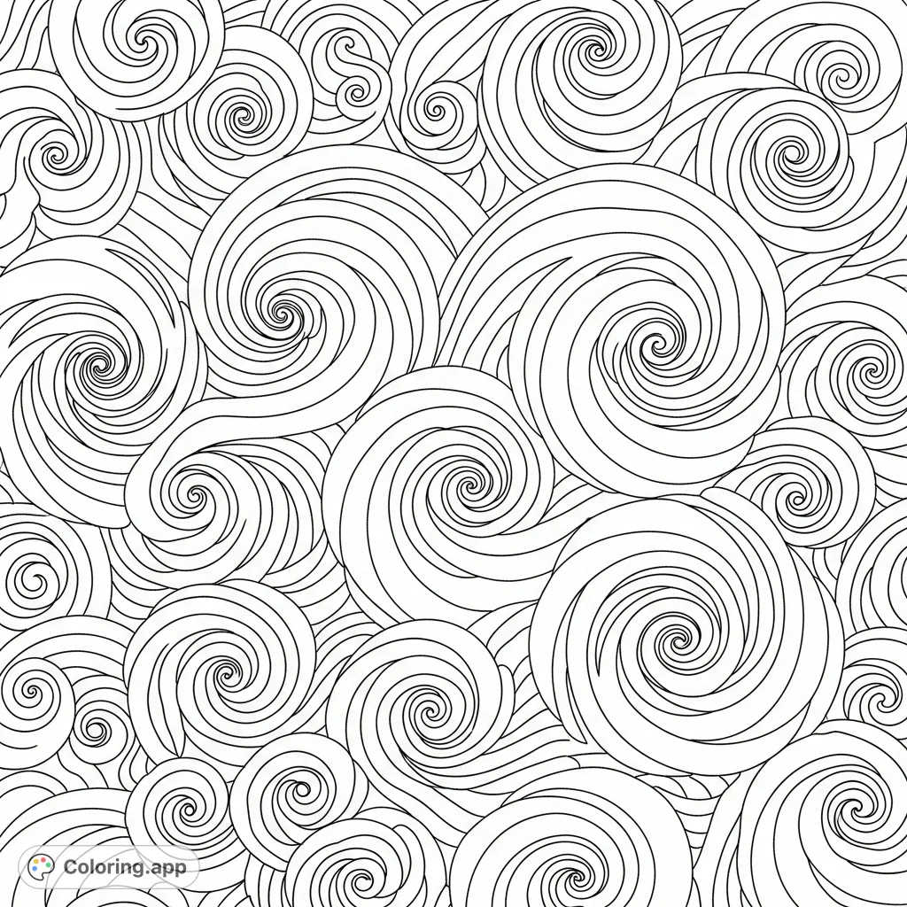 Dive into an elegant abstract swirls design. Intricate, dark-styled patterns intertwine with shadowy elements, offering a sophisticated and visually rich coloring experience for all.