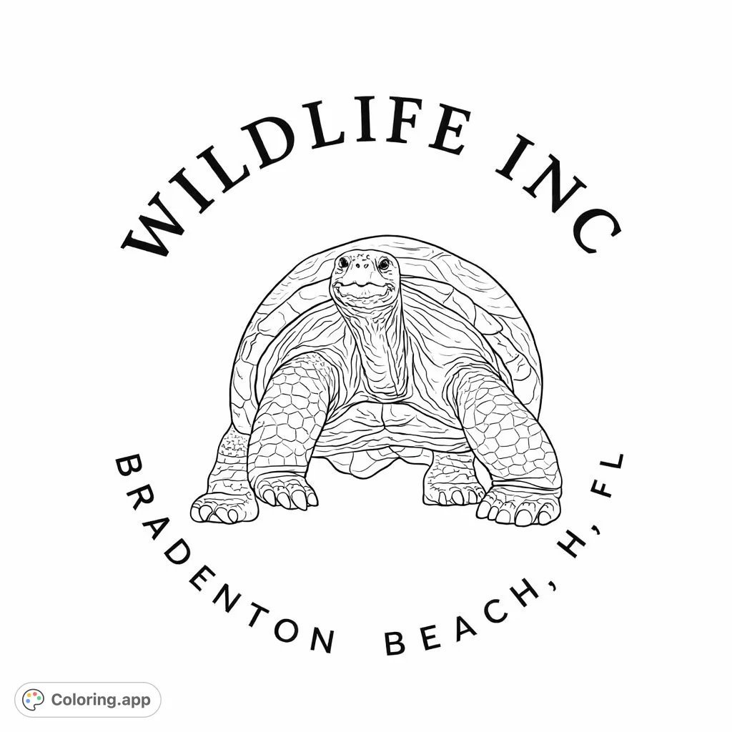 Color this realistic tortoise with its textured shell and wrinkled skin. A detailed wildlife coloring page perfect for nature enthusiasts.