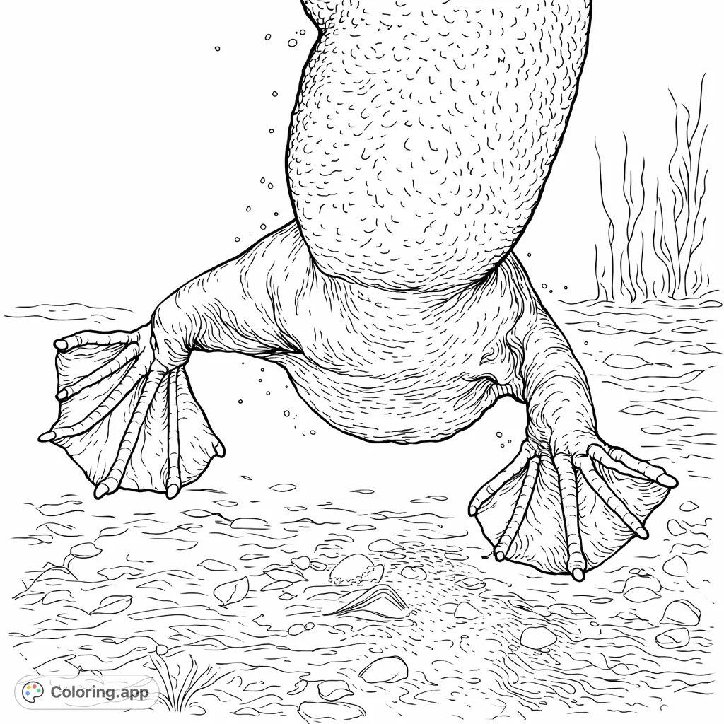 Dive into an underwater scene featuring a swimming waterfowl with detailed webbed feet and a serene water environment. Perfect for nature enthusiasts.