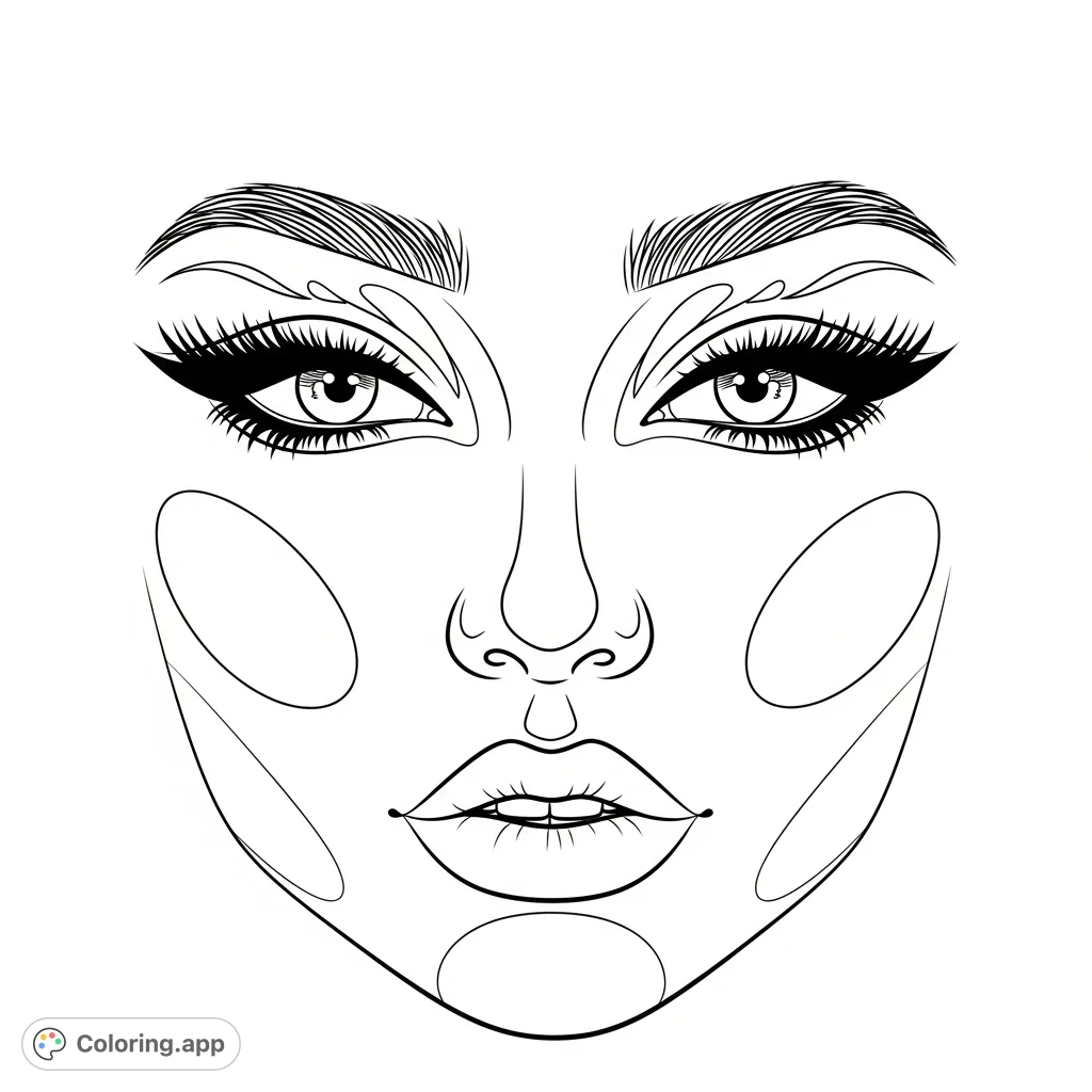Explore a gothic makeup face chart featuring dramatic eyes, sharply arched brows, and precisely outlined lips. Perfect for makeup artists and enthusiasts.