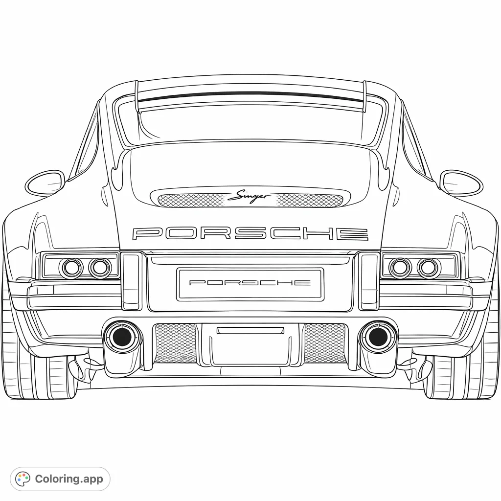 Capture the iconic rear view of a classic sports car with a prominent spoiler, detailed lights, and exhaust system, perfect for automotive enthusiasts.