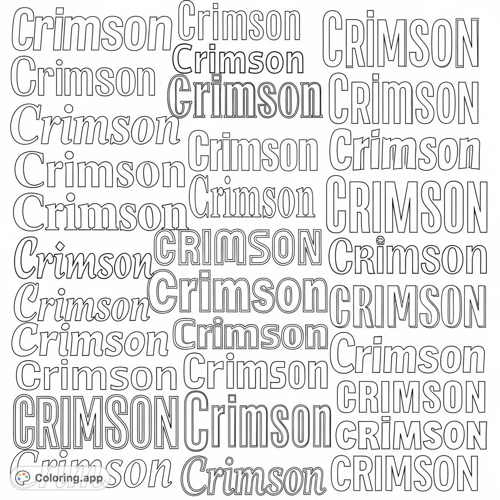 Explore a mesmerizing typography design featuring the word 'Crimson' artfully layered in diverse fonts and sizes, creating a rich, textual tapestry.