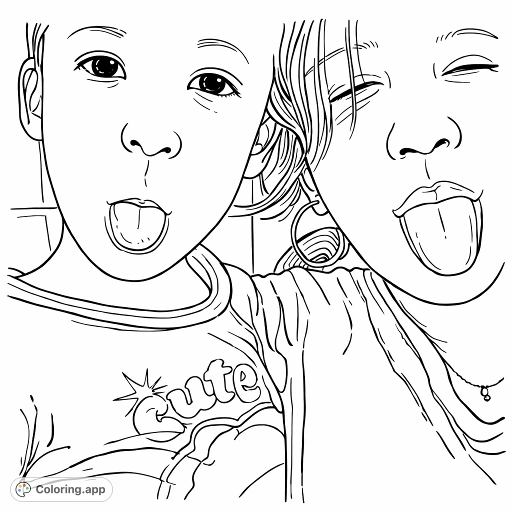 Capture a moment of playful family fun with this close-up coloring page featuring two people sticking out their tongues. Express joy and silly personalities!