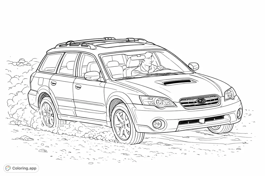 Capture the excitement of an off-road adventure! This dynamic station wagon kicking up dust offers a thrilling vehicle coloring page for all enthusiasts.