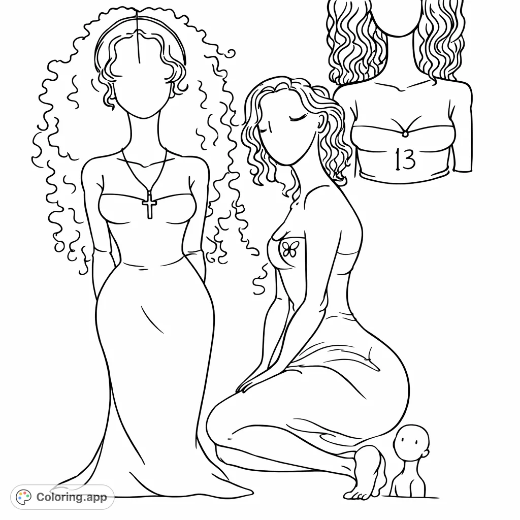 Explore a collection of stylized female figures with flowing hair and unique poses. A creative canvas for imagination and artistic expression.