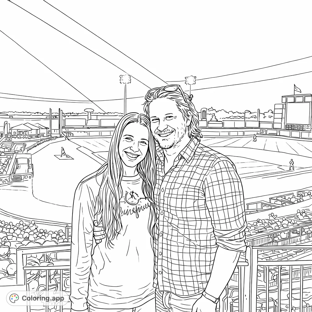 Capture the excitement of a night out at the ballpark with this baseball stadium couple coloring page. Perfect for sports fans and couples!