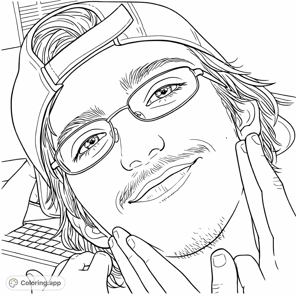 Capture a casual, youthful portrait featuring a person with glasses and a backward cap. Hands gently frame the face, inviting creativity for personal expression.