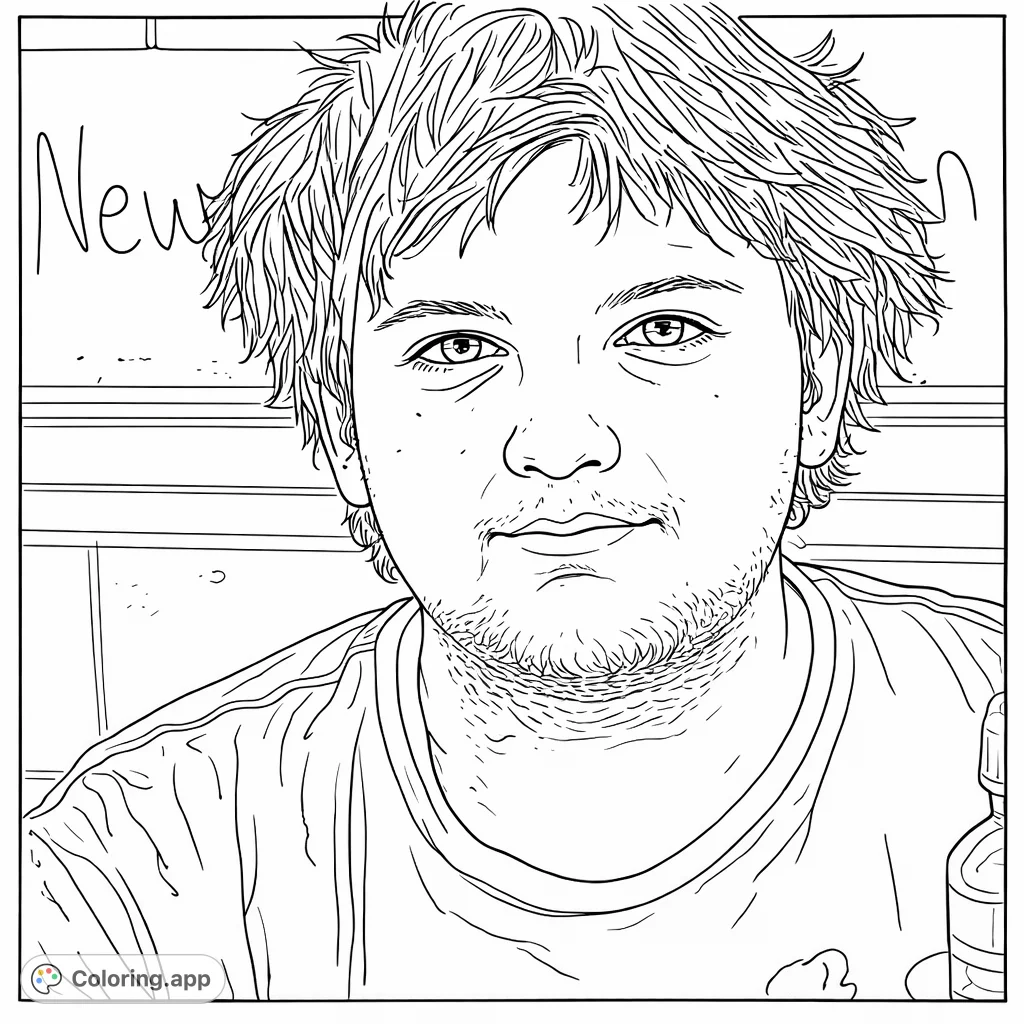 A detailed portrait of a young man with shaggy hair and a casual t-shirt, offering a realistic human subject for creative coloring.