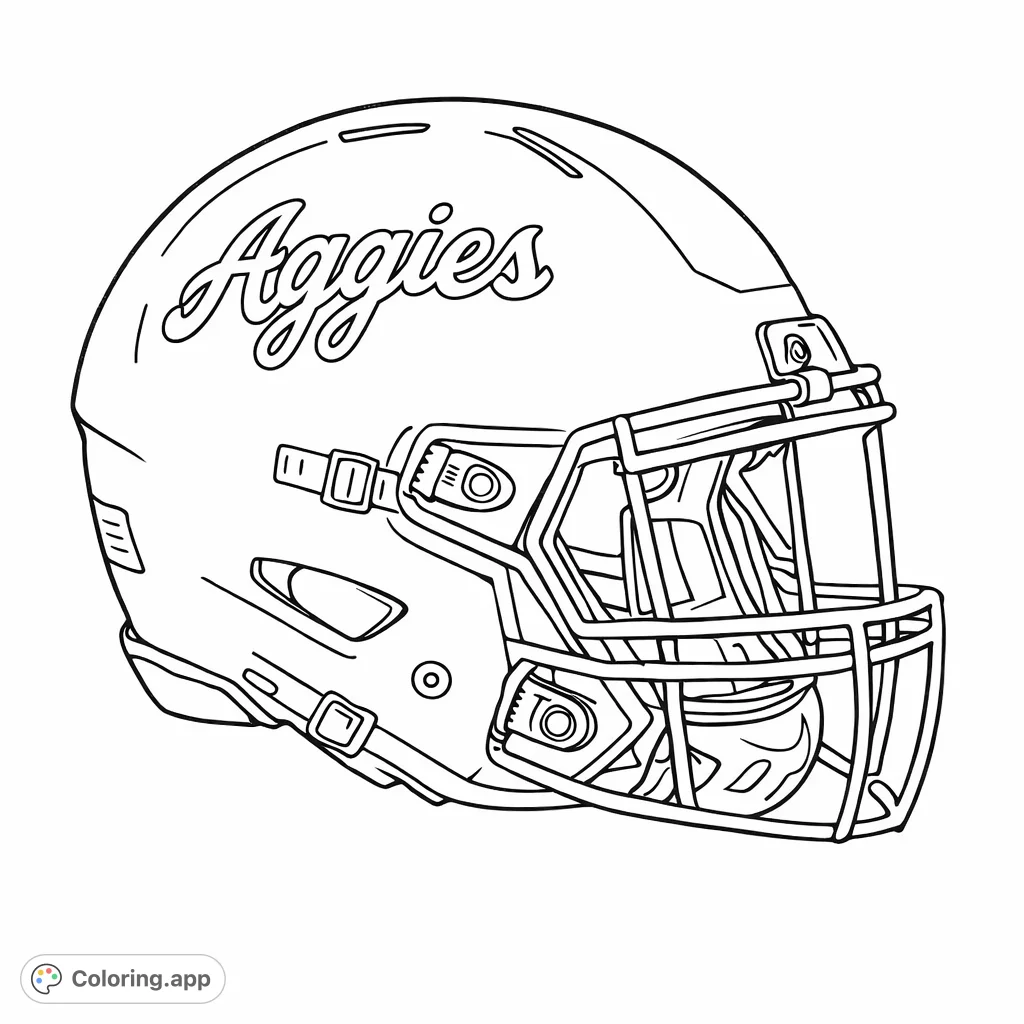 Show your team spirit with this detailed Aggies football helmet coloring page. Perfect for sports fans to customize with their favorite colors!