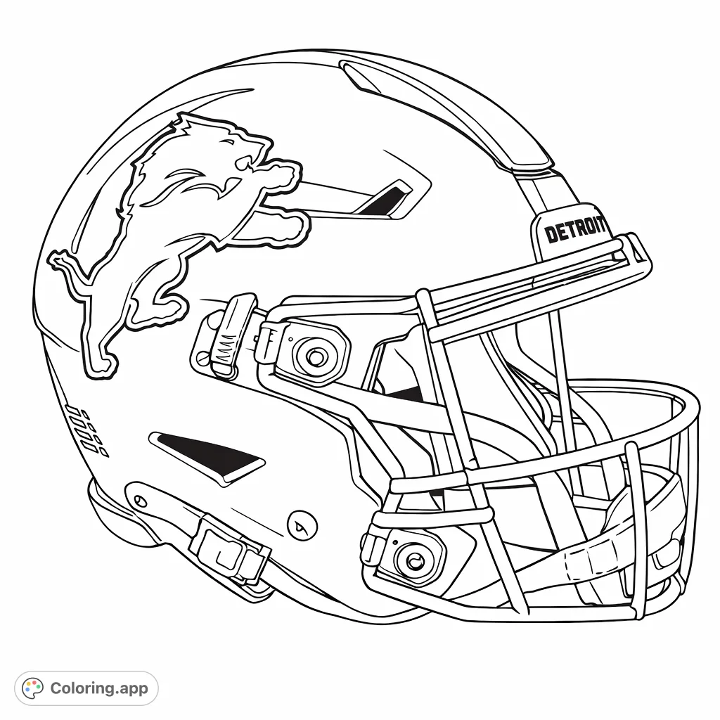 Score a touchdown with this Detroit Lions helmet coloring page! Featuring the iconic lion logo and detailed face mask, perfect for football fans of all ages.