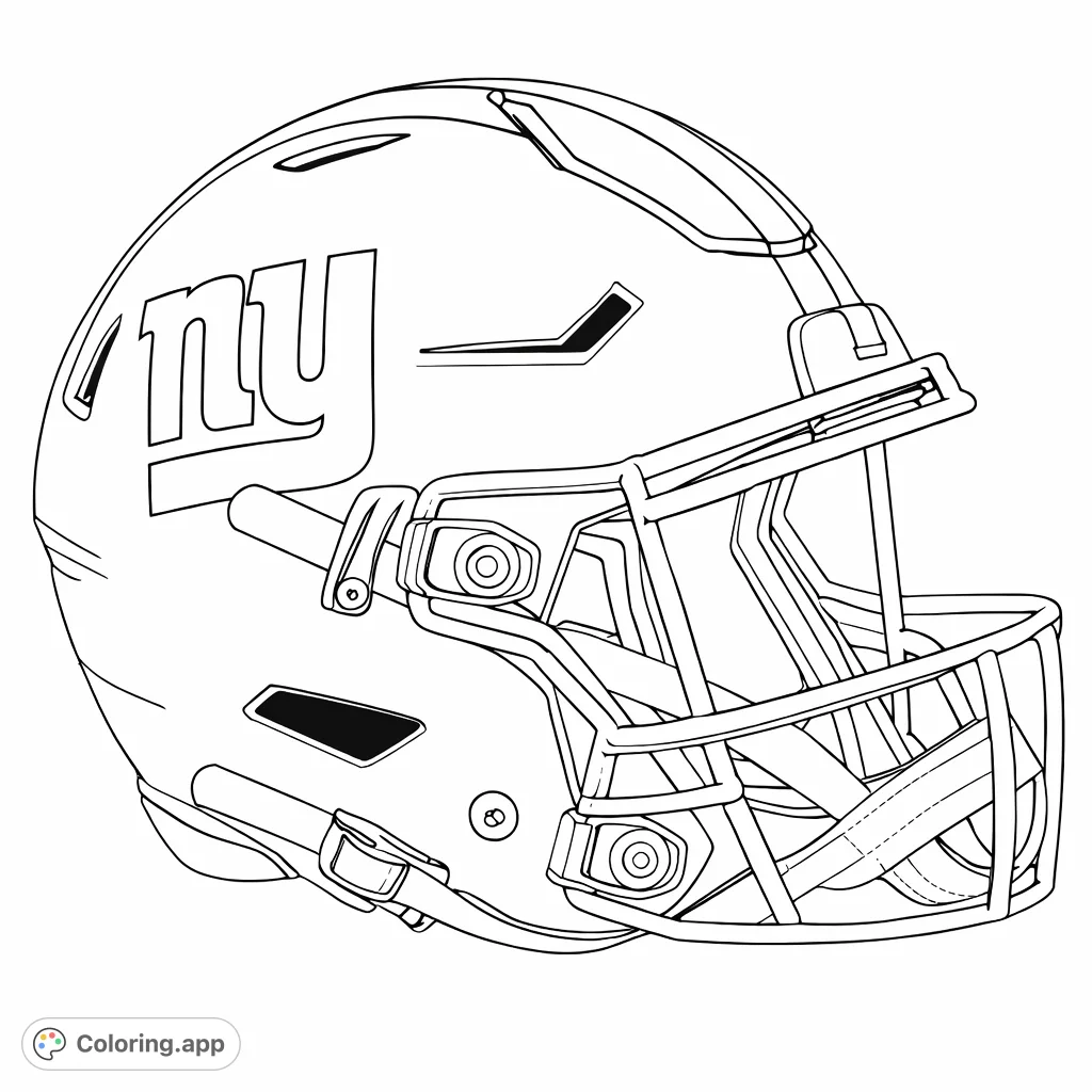 Show your team spirit! This New York Giants Football Helmet coloring page features a detailed design, perfect for fans of all ages to customize.