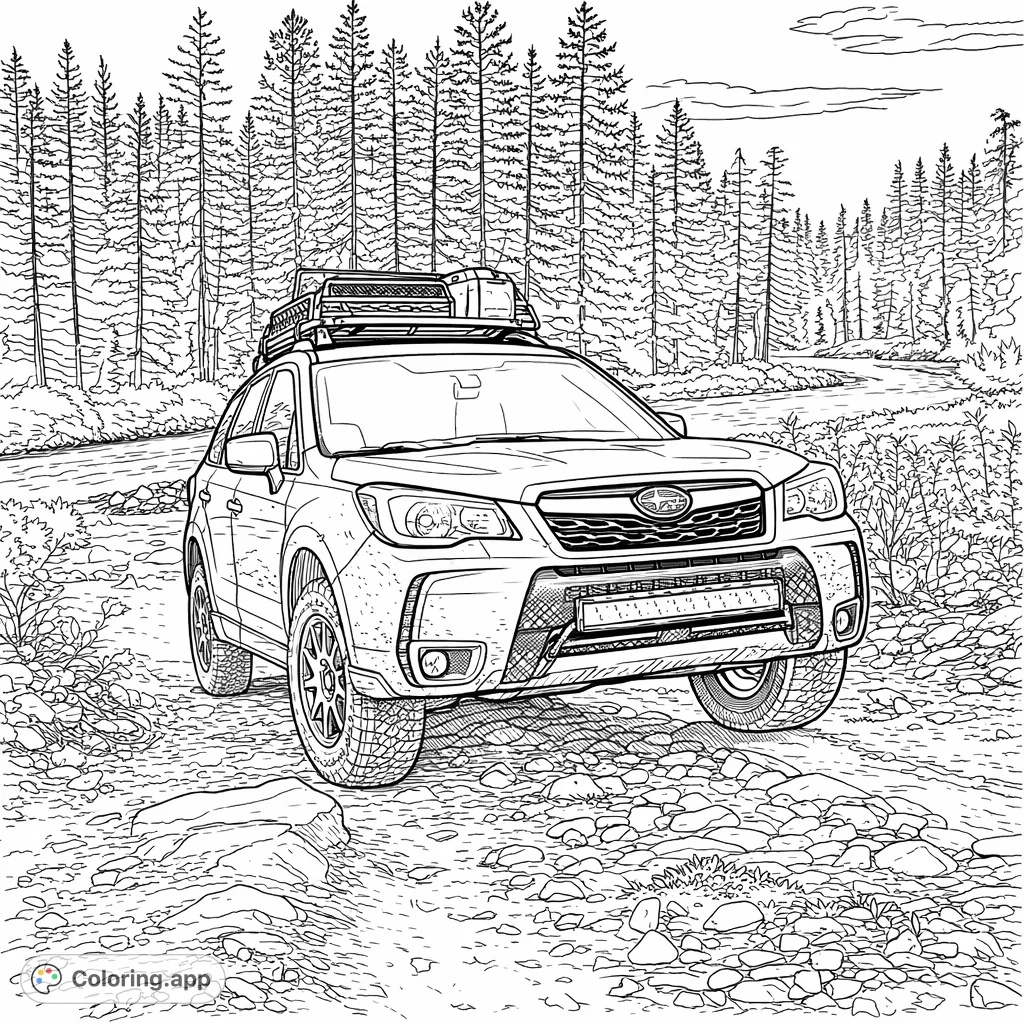 An off-road equipped SUV on a rocky path beside a river, surrounded by a dense forest, perfect for adventure and nature enthusiasts.