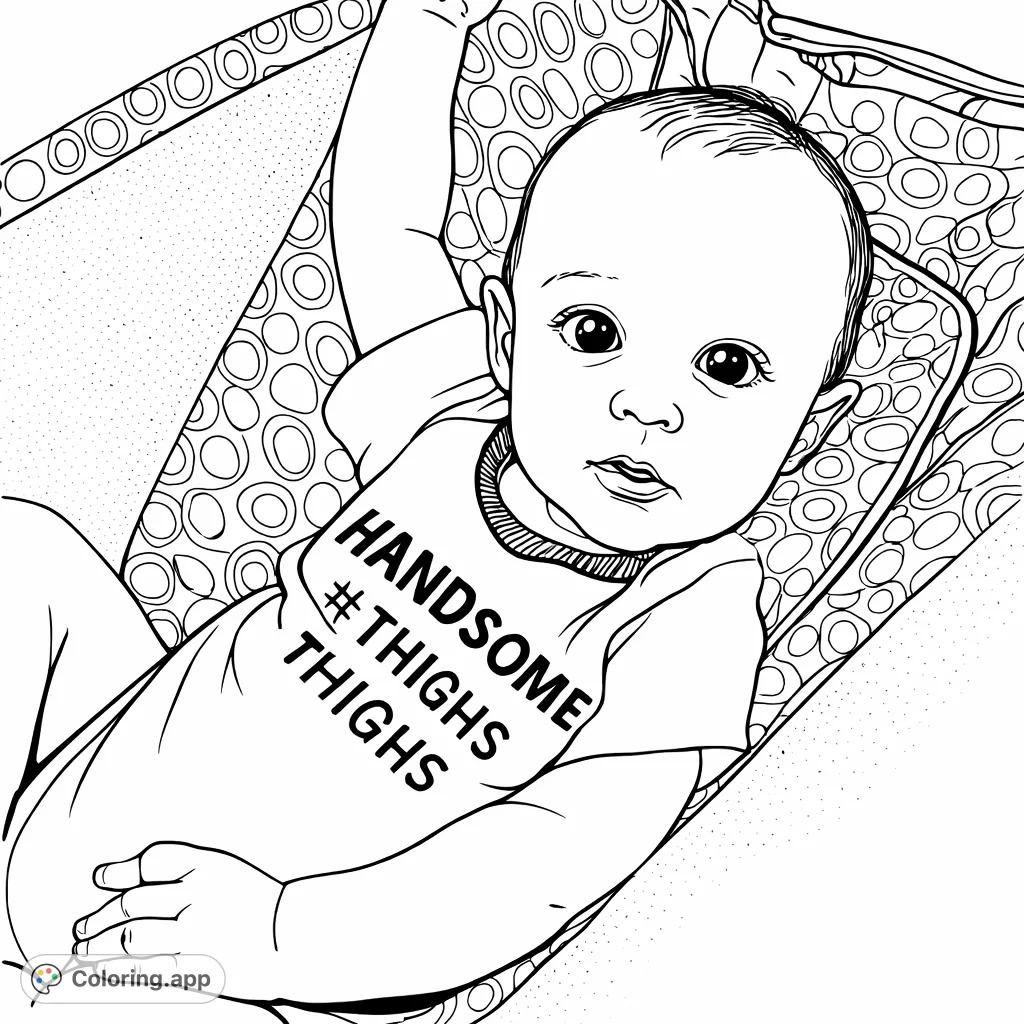 A heartwarming coloring page featuring an adorable baby in a patterned bouncer, perfect for new parents or celebrating family joy.