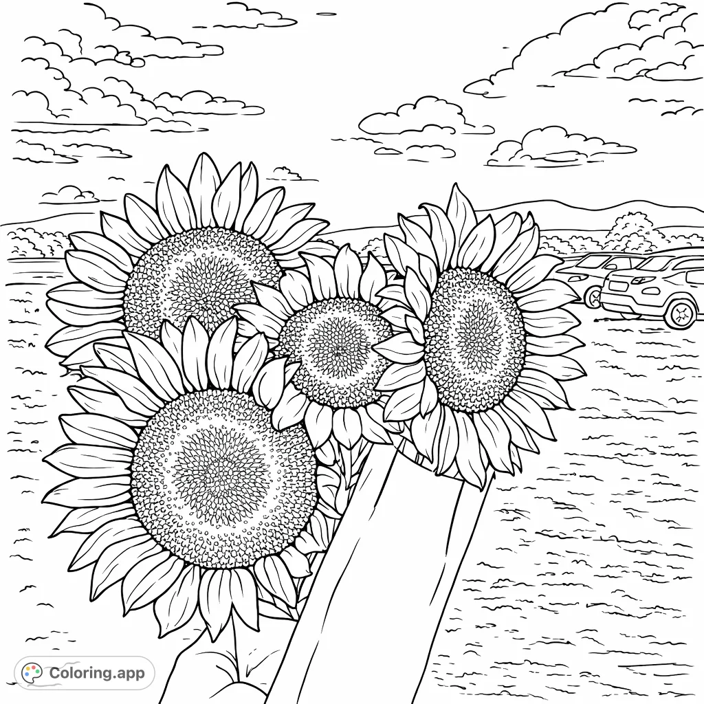 Capture the joy of nature with this detailed sunflower bouquet coloring page. Perfect for celebrating natural beauty in a vibrant artistic display.