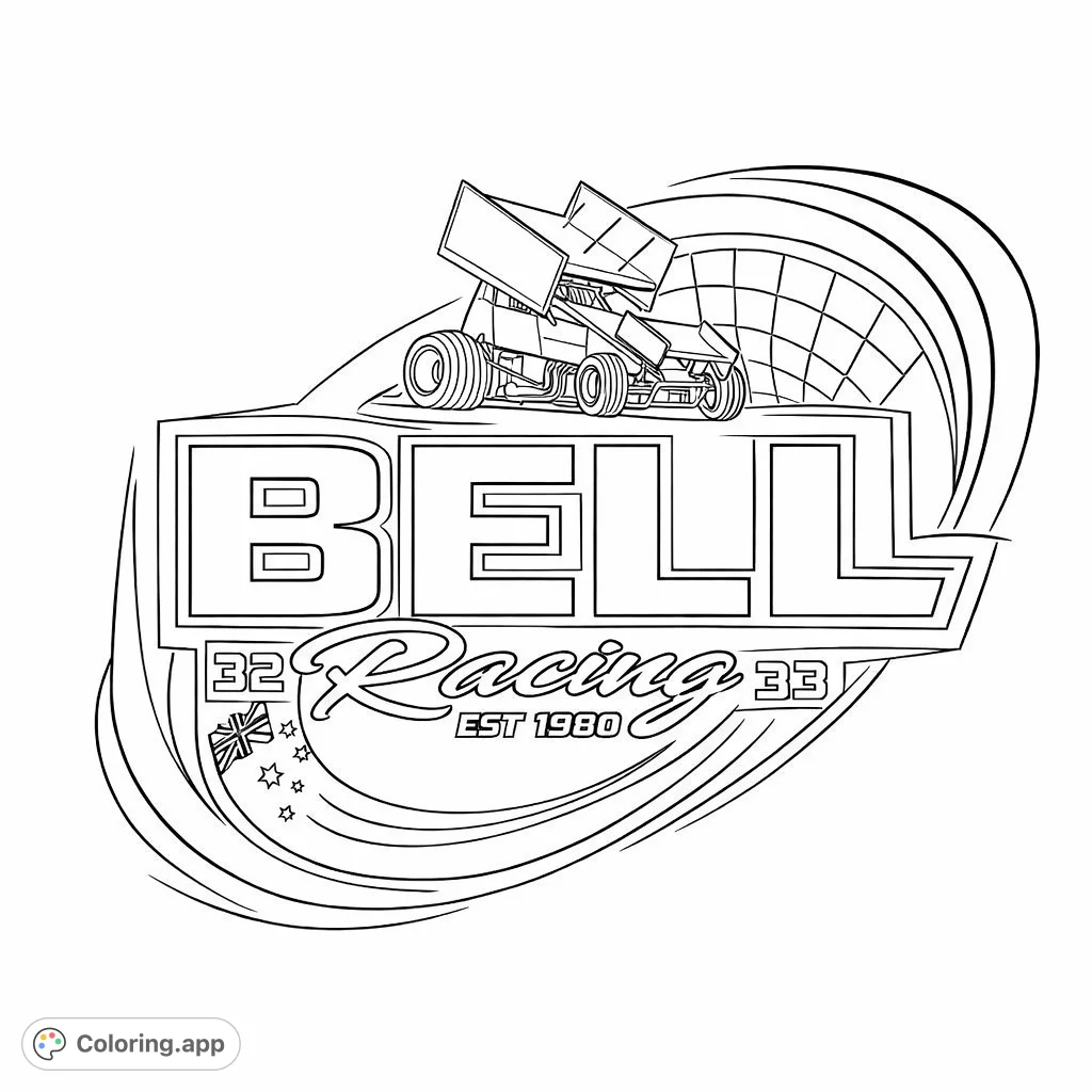 Colorable Racing Signs Dynamic Sprint Car Racing Emblem - Coloring.app
