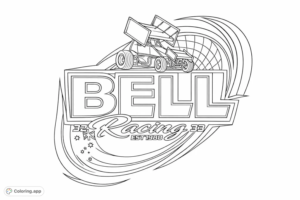 Dynamic sprint car emblem featuring a detailed race vehicle, bold typography, checkered flag, and abstract swooshes, perfect for motorsports fans.