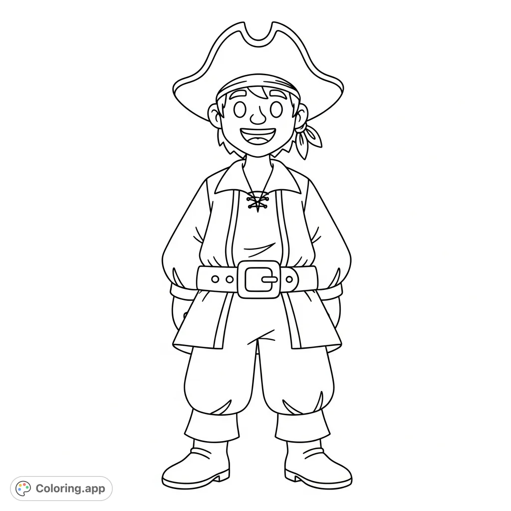 Sail into fun with this smiling pirate coloring page! A cheerful captain awaits your colors, perfect for young adventurers to bring to life.
