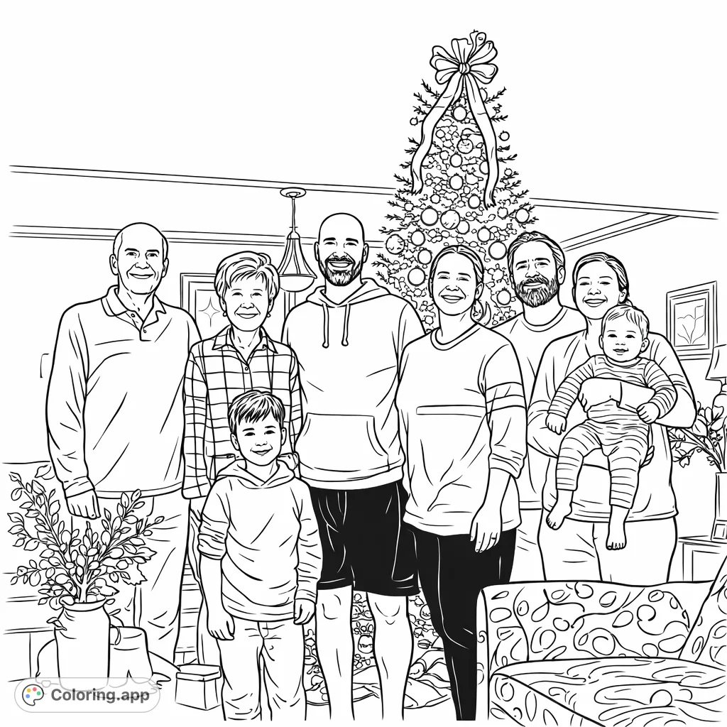 Capture a heartwarming family gathering around a beautifully decorated festive tree. This charming scene celebrates togetherness, joy, and holiday spirit.