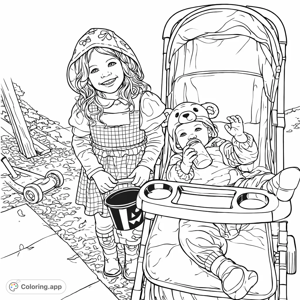 Two adorable children in costumes, one dressed as a familiar storybook character, the other as a cuddly animal, ready for a fun festive outing.