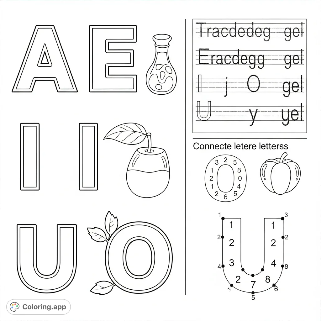 Vocales del Abecedario Actividades - Coloring.app