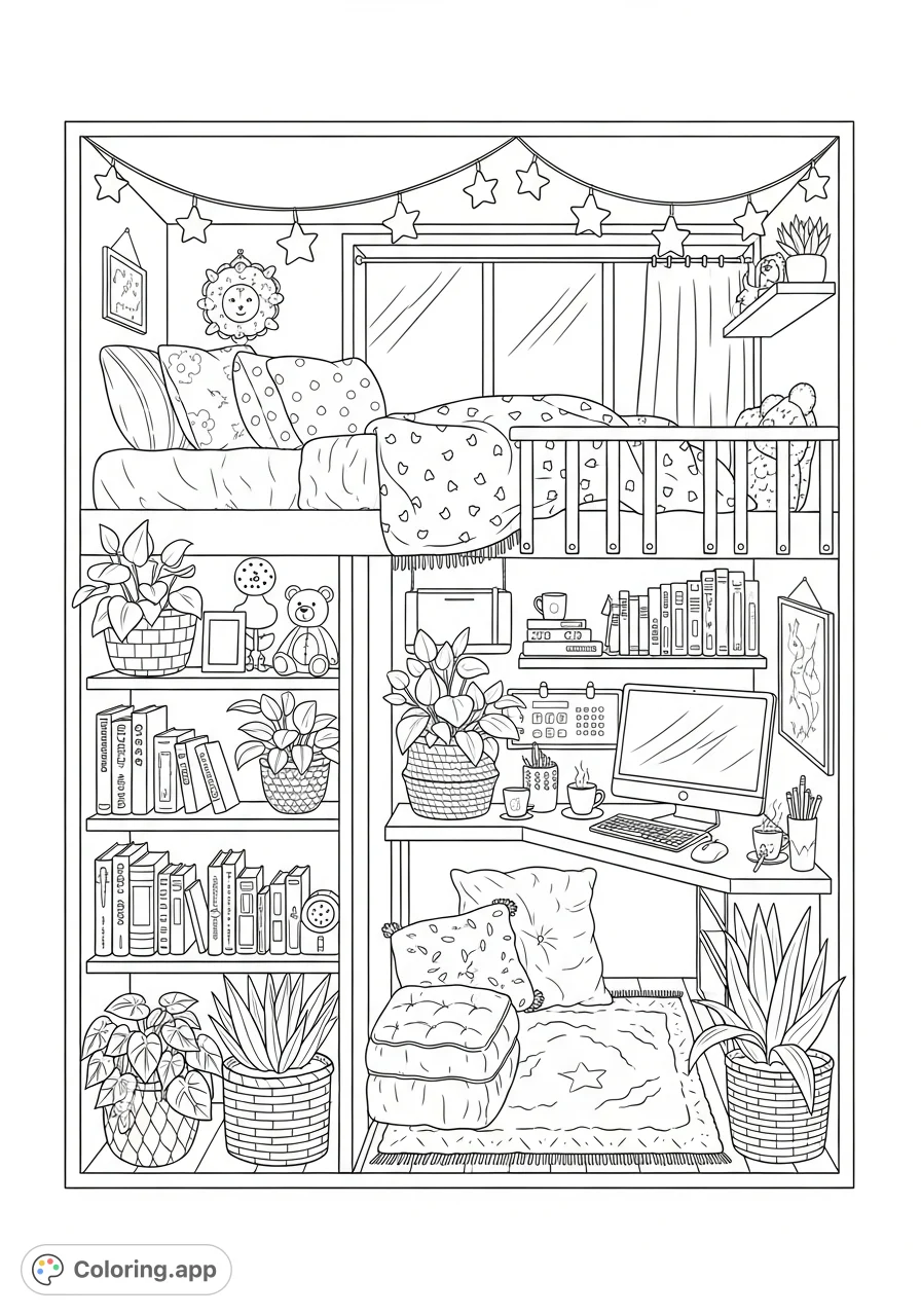 Colouring Pattern Mini Cozy Miniature Room - Coloring.app