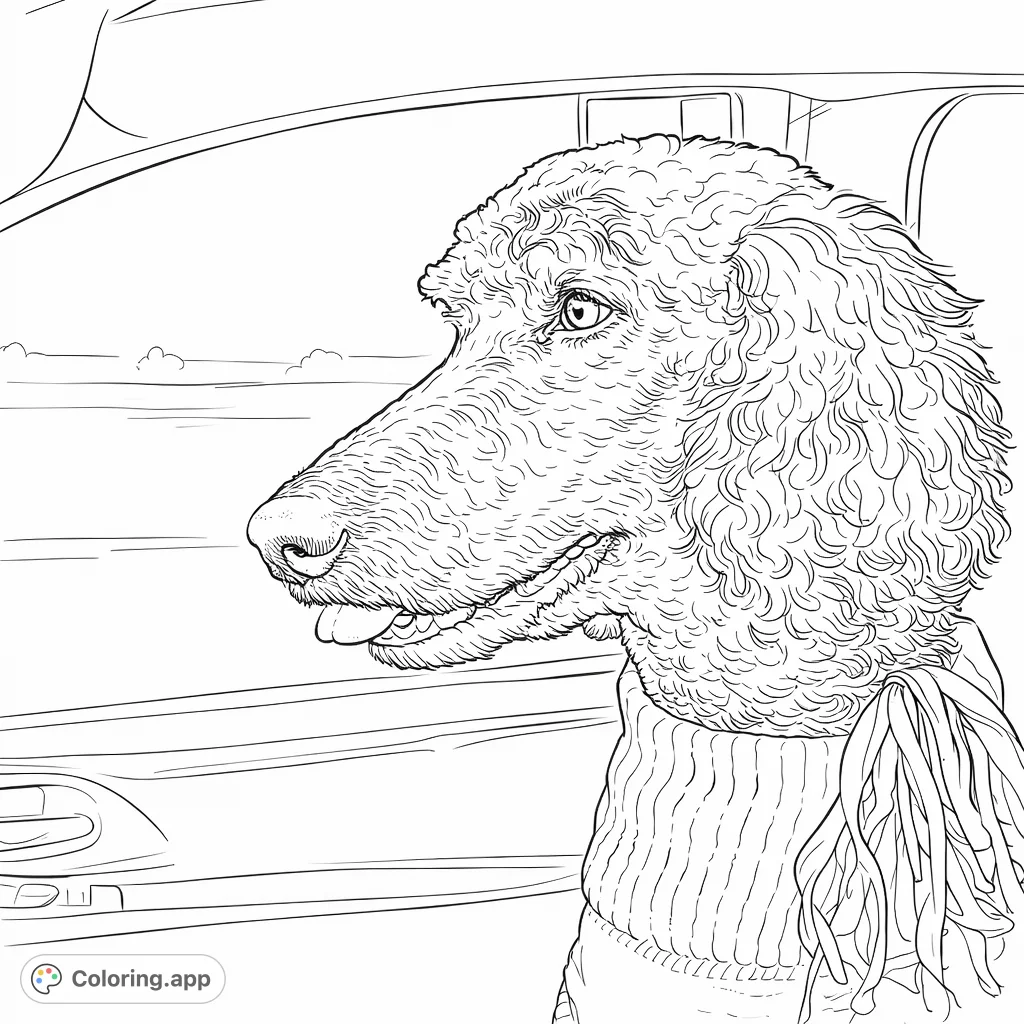 Capture the joy of a dog's car ride adventure with this charming coloring page, featuring a furry friend peeking from a window. Perfect for pet lovers!