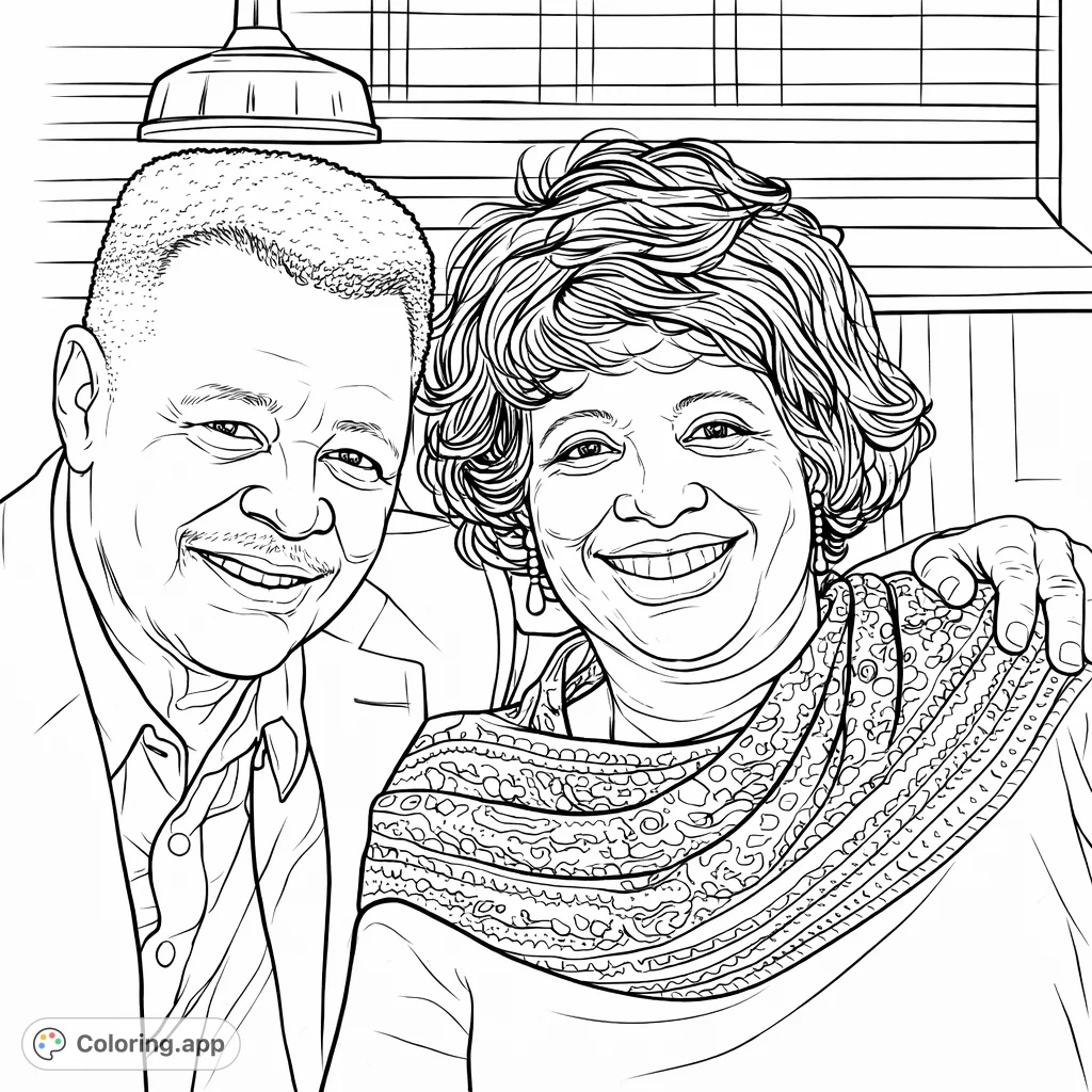 A heartwarming portrait of a smiling couple, perfect for celebrating connections. Features detailed expressions and attire for a personal touch.