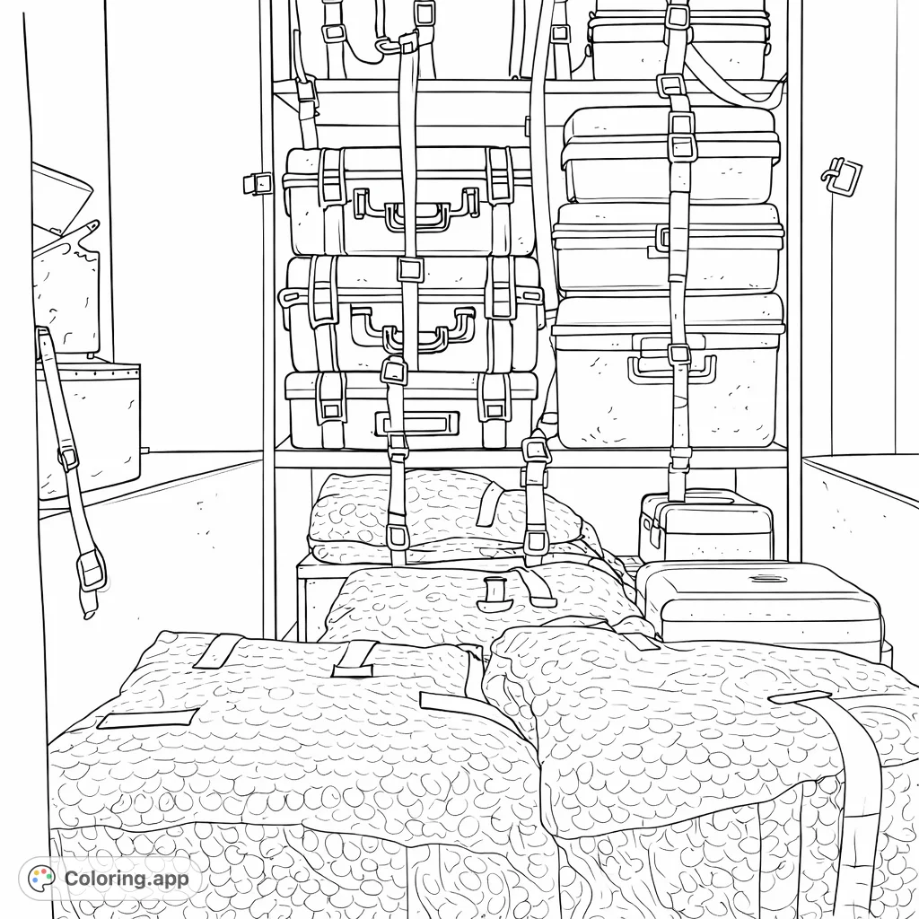 Explore the intricate details of a utility cabinet packed with various cases, boxes, and bubble-wrapped items secured by straps.