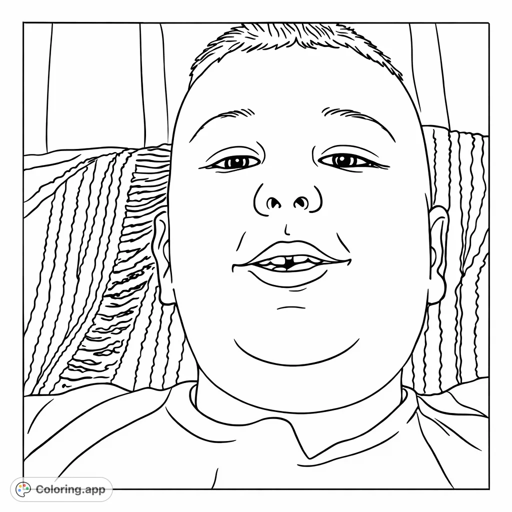 Capture the joyful expression of a young boy's face with this free printable portrait coloring page. A happy child ready for your creative touch.