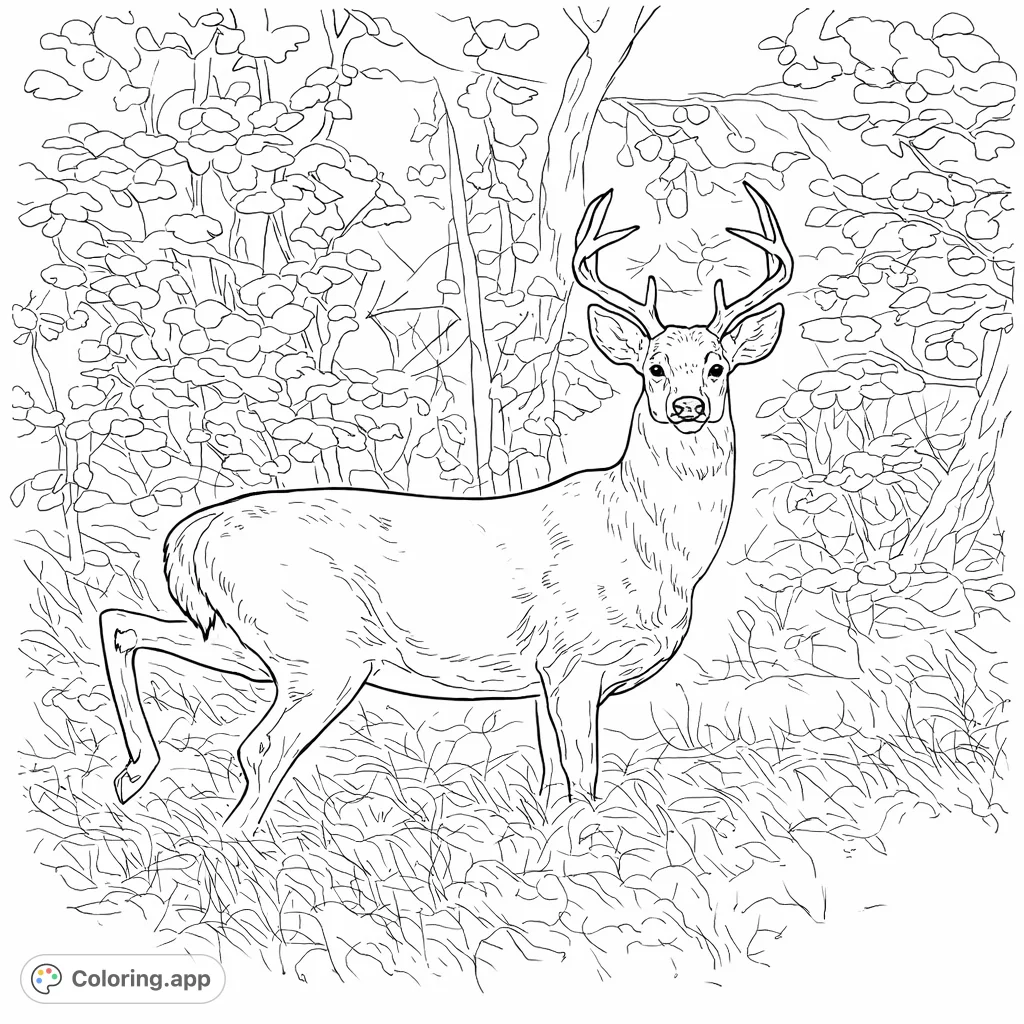 Explore a serene forest scene featuring a majestic stag with impressive antlers, captured in a graceful pose. Perfect for nature lovers.