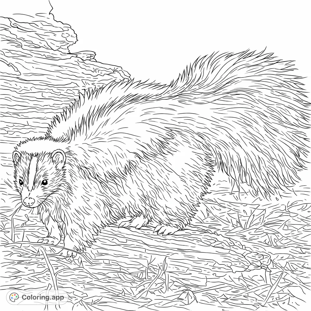 Explore the charming world of a skunk with striking patterns. This free printable skunk coloring page offers a delightful nature scene for all ages.