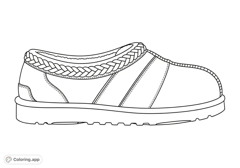 A detailed Tasman Ugg slipper, featuring its iconic braided trim and plush interior, ready for customization. Perfect for relaxation and fashion enthusiasts.