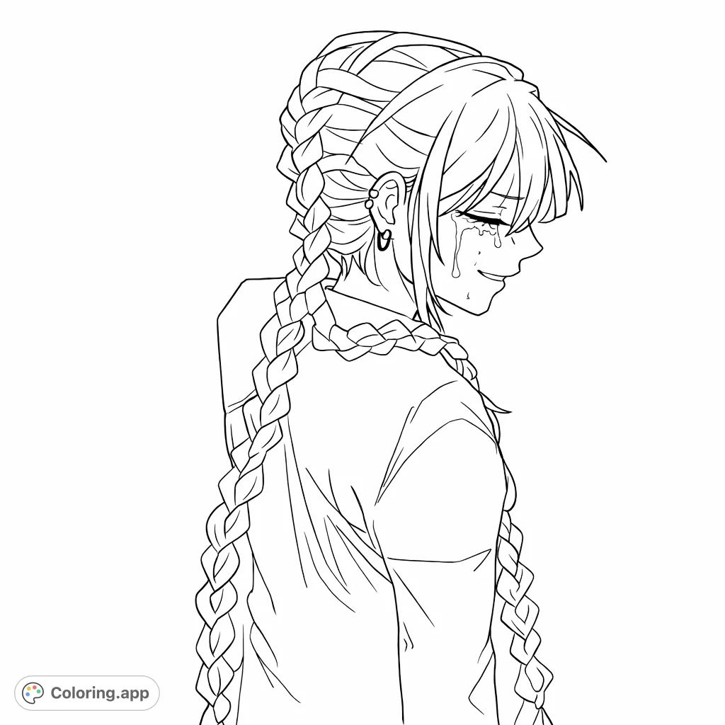 Capture the contemplative mood of this figure with uniquely textured hair and detailed facial features. A captivating portrait, perfect for expressive coloring.