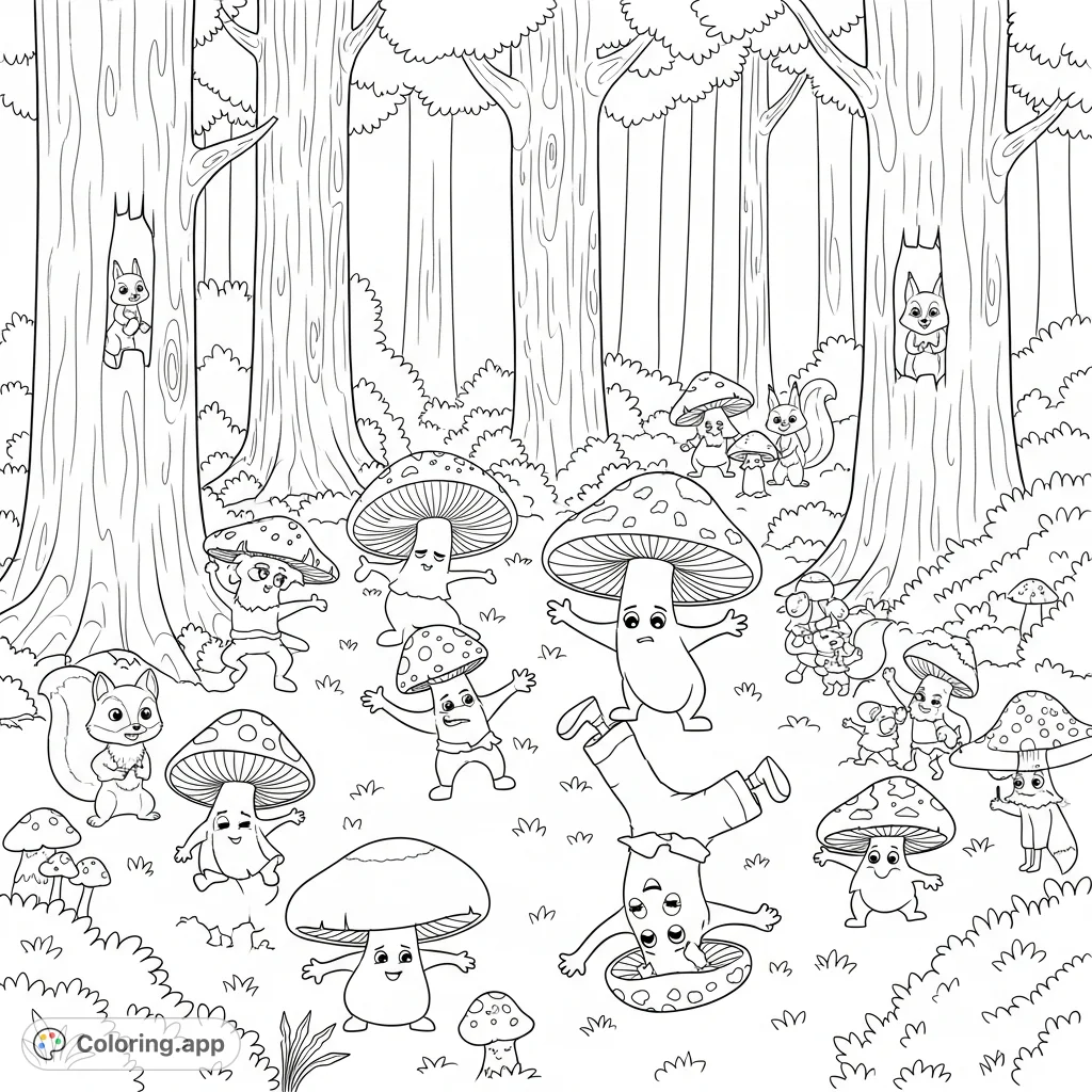 Mushroom Forest Dance Party - Coloring.app