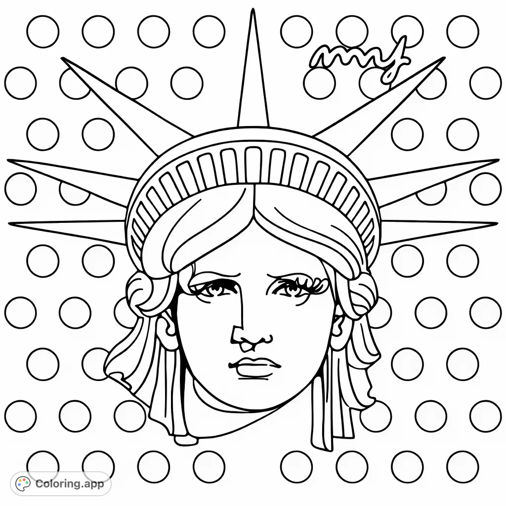 Unleash your creativity with this iconic pop art Statue of Liberty coloring page. Featuring bold lines and a striking dot background, perfect for artistic expression.