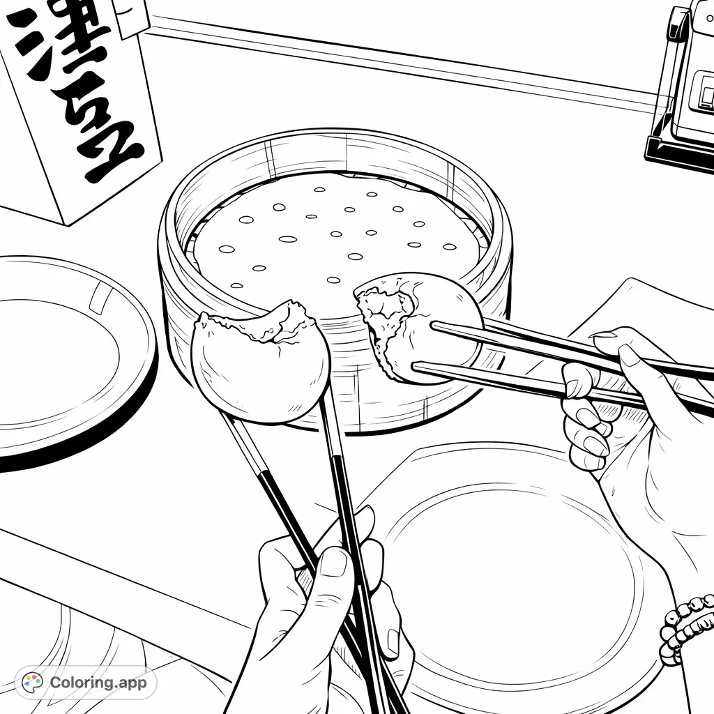 Dive into a delectable dim sum scene featuring hands expertly holding steamed buns with chopsticks. A delightful culinary moment perfect for food enthusiasts.